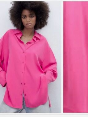 Zara Fuchsia Oversized Button-Down Shirt